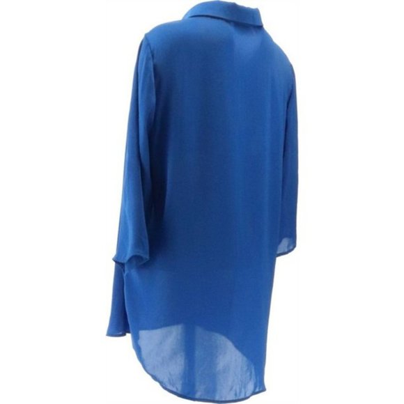 NWT ATTITUDES RENEE WASHED POLY SILK COLLARED SHIRT BLUE QUARTZ 4 - Picture 7 of 12